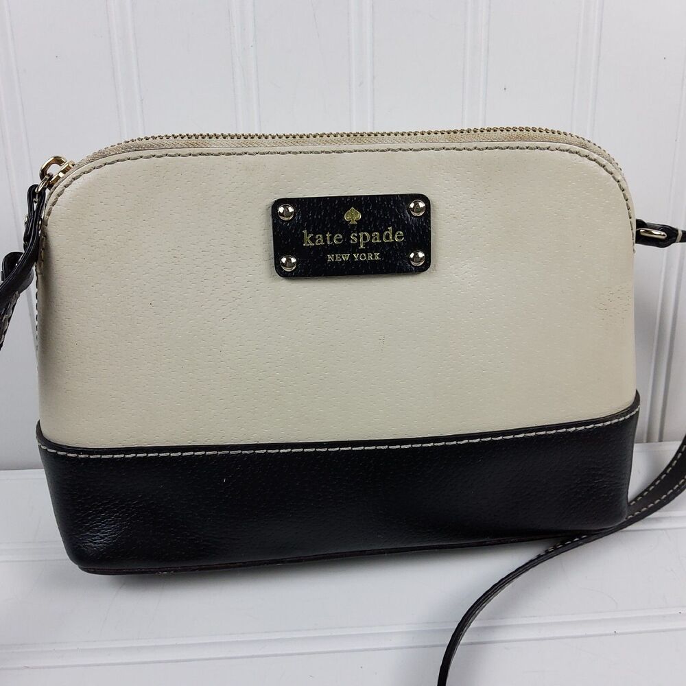 Kate Spade Hanna Berkeley Lane Crossbody Shoulder Handbag Purse Beige Black